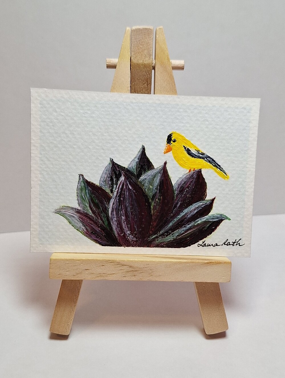 "Golden Perch" Hand-painted acrylic painting (Tiny original artwork!) - Picture 3 of 10